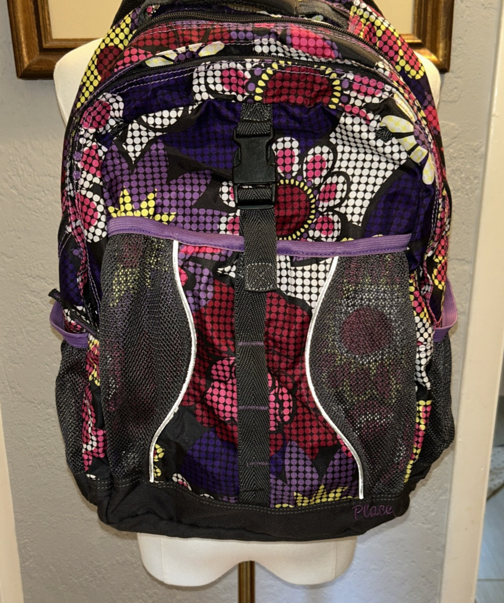 The Children's Place Backpack Floral Purple Multi Pockets Clean School Travel